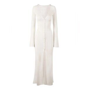 Asta Resort Ivory Nikita Dress Knit Button-down Shirt Sheer Medium Long Sleeve